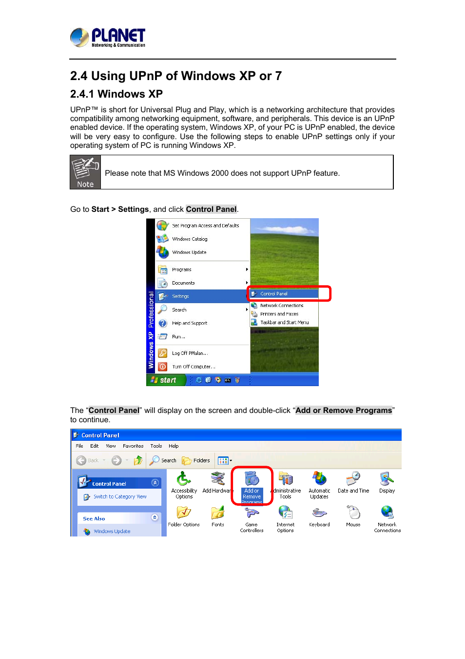 4 using upnp of windows xp or 7, 1 windows xp | PLANET ICA-3350P User Manual | Page 16 / 67