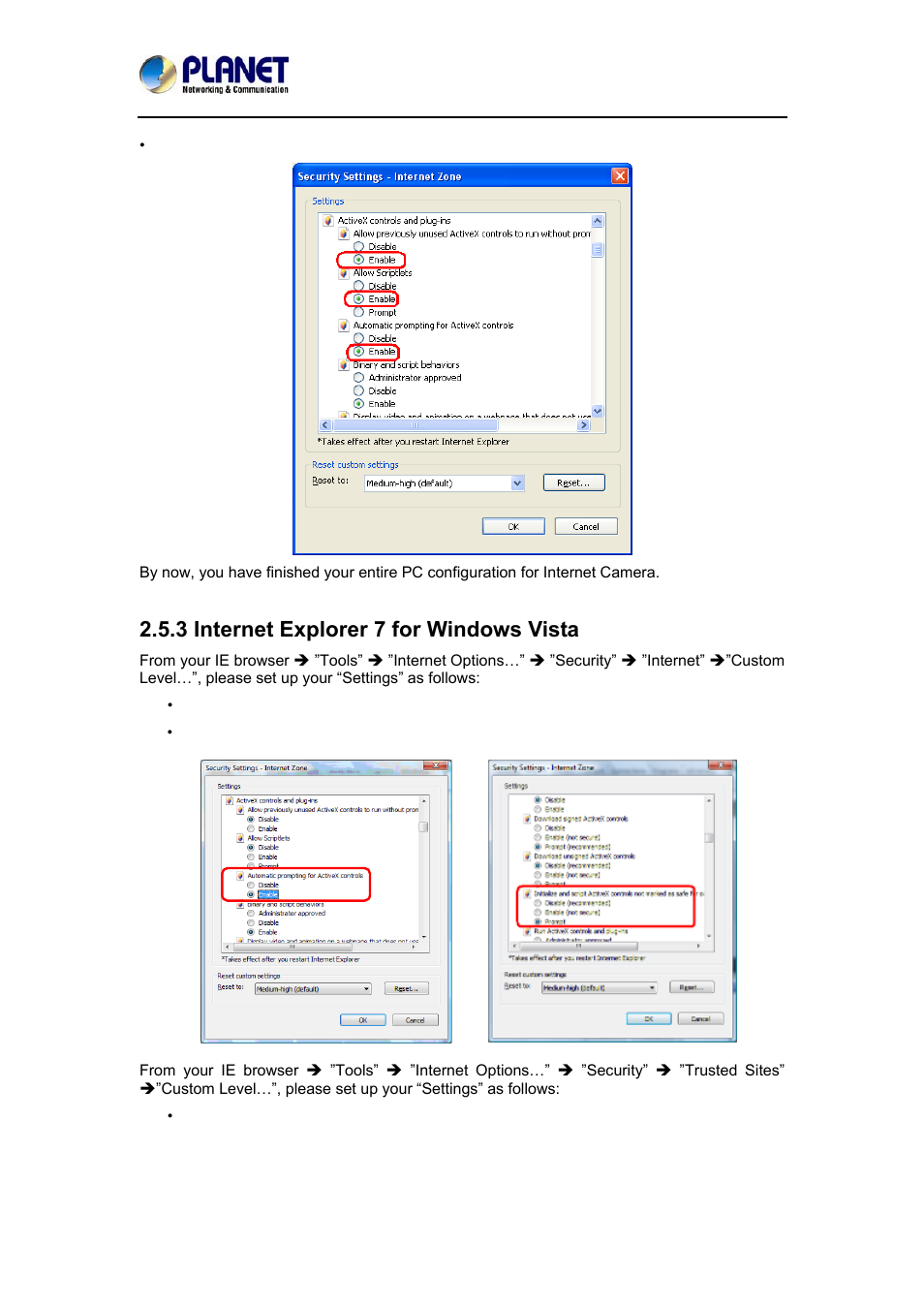 3 internet explorer 7 for windows vista | PLANET ICA-3350P User Manual | Page 23 / 67