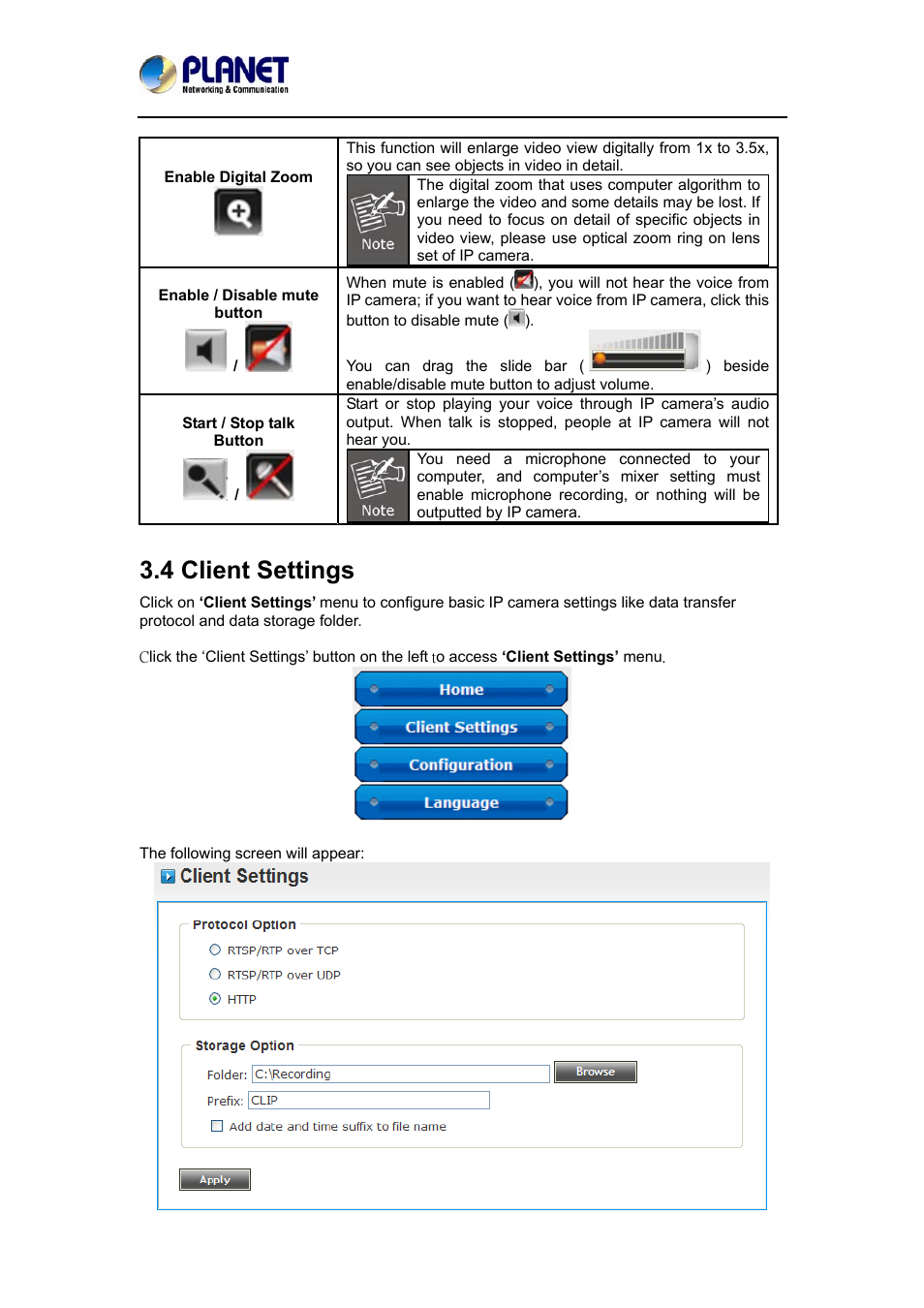 4 client settings | PLANET ICA-3350P User Manual | Page 28 / 67