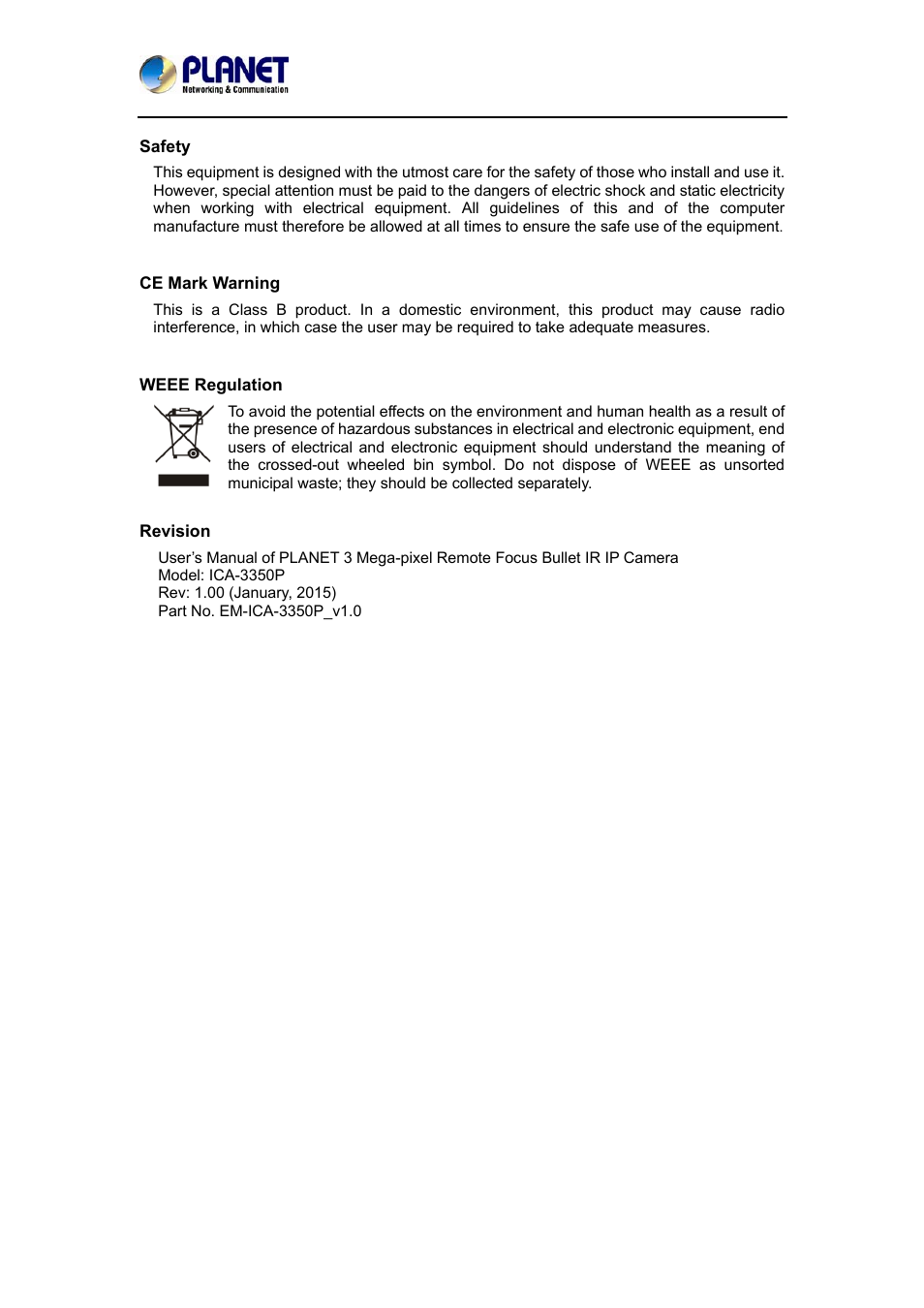 PLANET ICA-3350P User Manual | Page 3 / 67