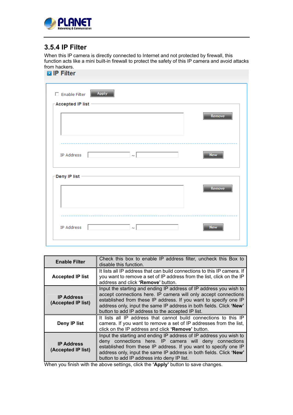 4 ip filter | PLANET ICA-3350P User Manual | Page 36 / 67