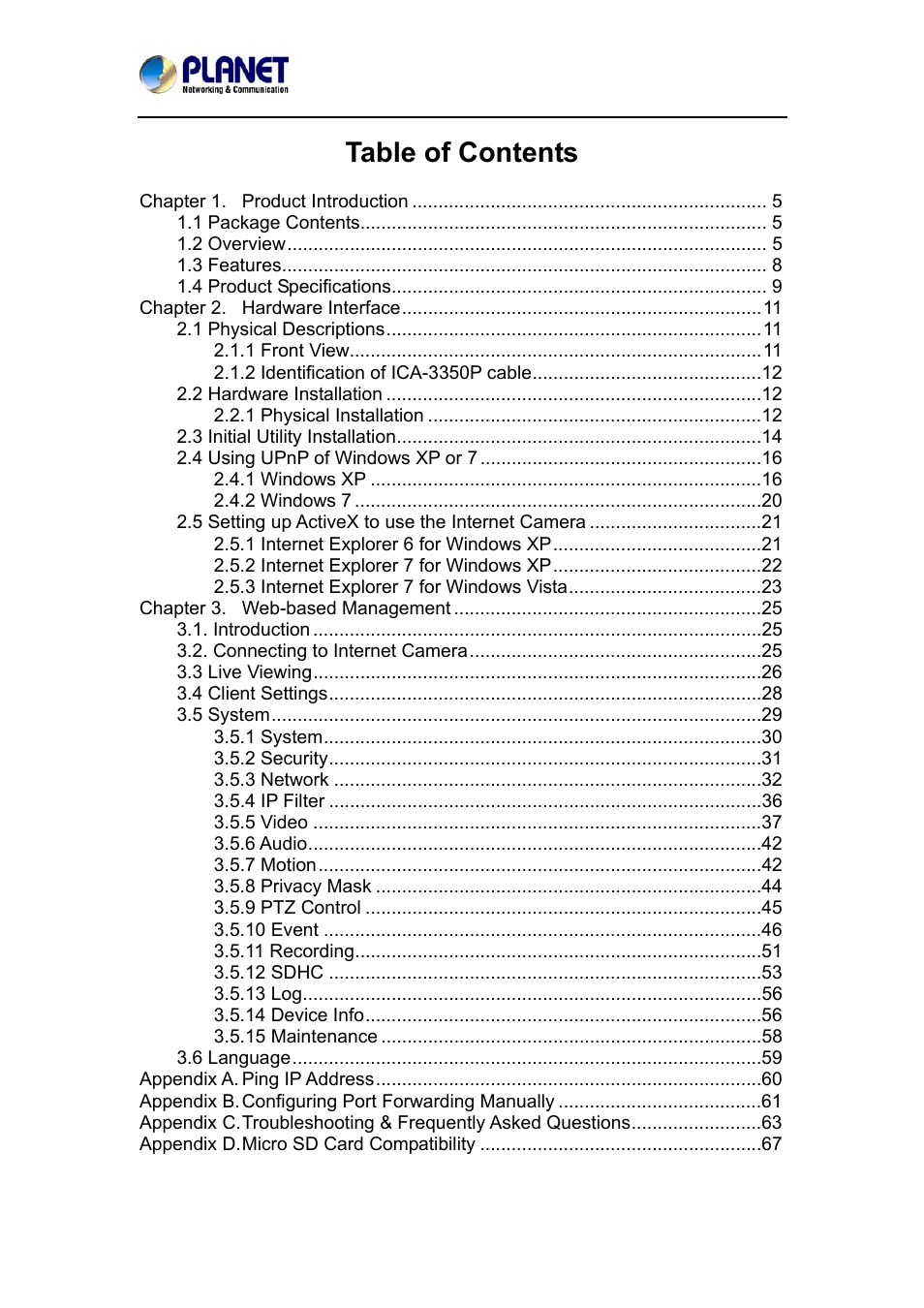 PLANET ICA-3350P User Manual | Page 4 / 67