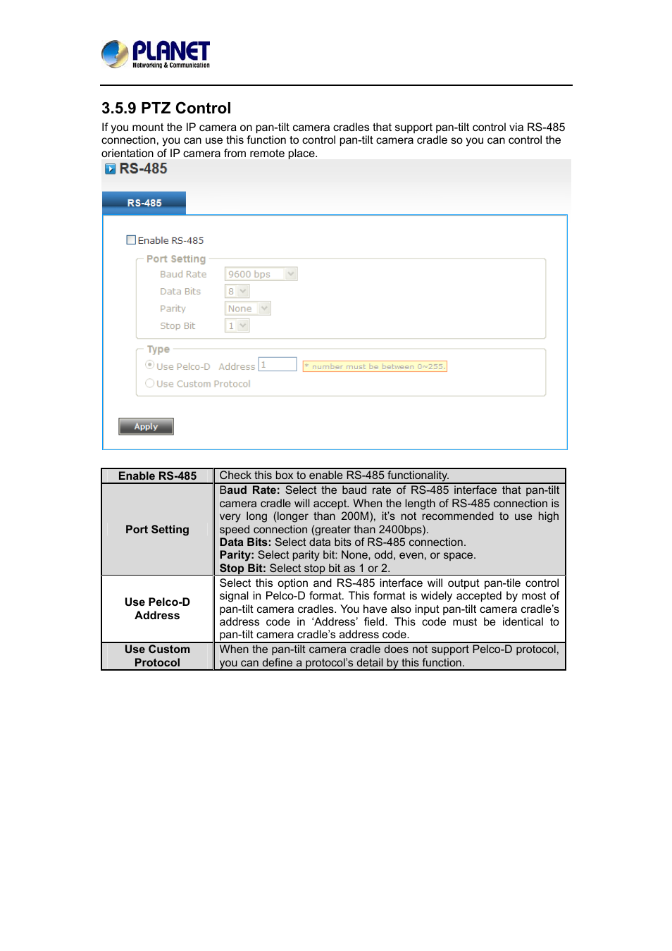 9 ptz control | PLANET ICA-3350P User Manual | Page 45 / 67