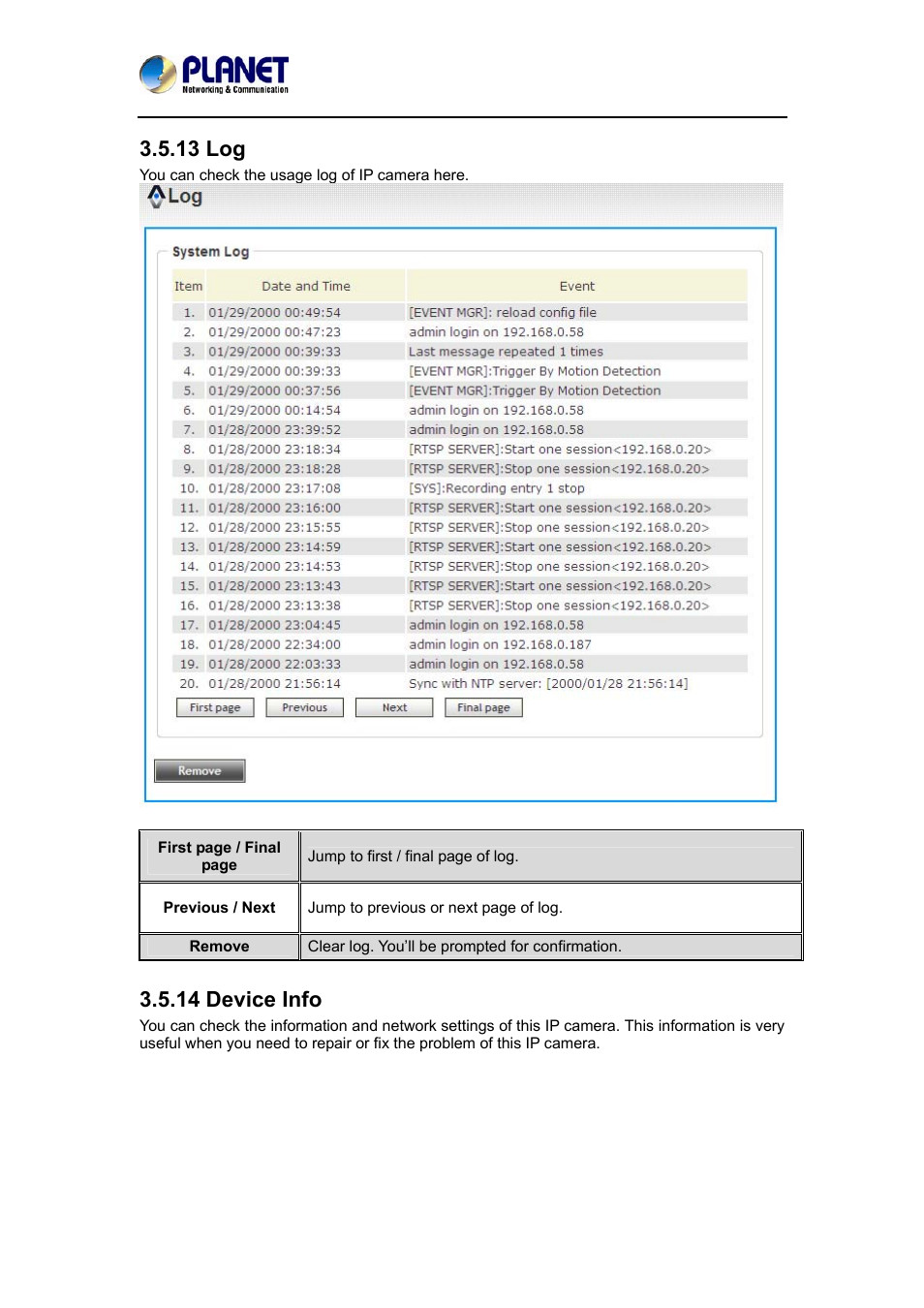 13 log, 14 device info, 13 log 3.5.14 device info | PLANET ICA-3350P User Manual | Page 56 / 67