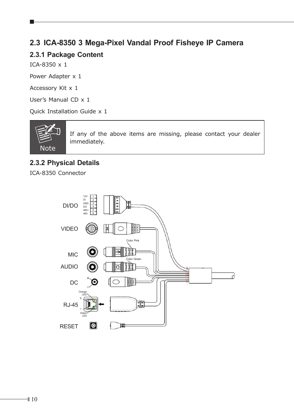 1 package content, 2 physical details | PLANET ICA-3350V User Manual | Page 10 / 16
