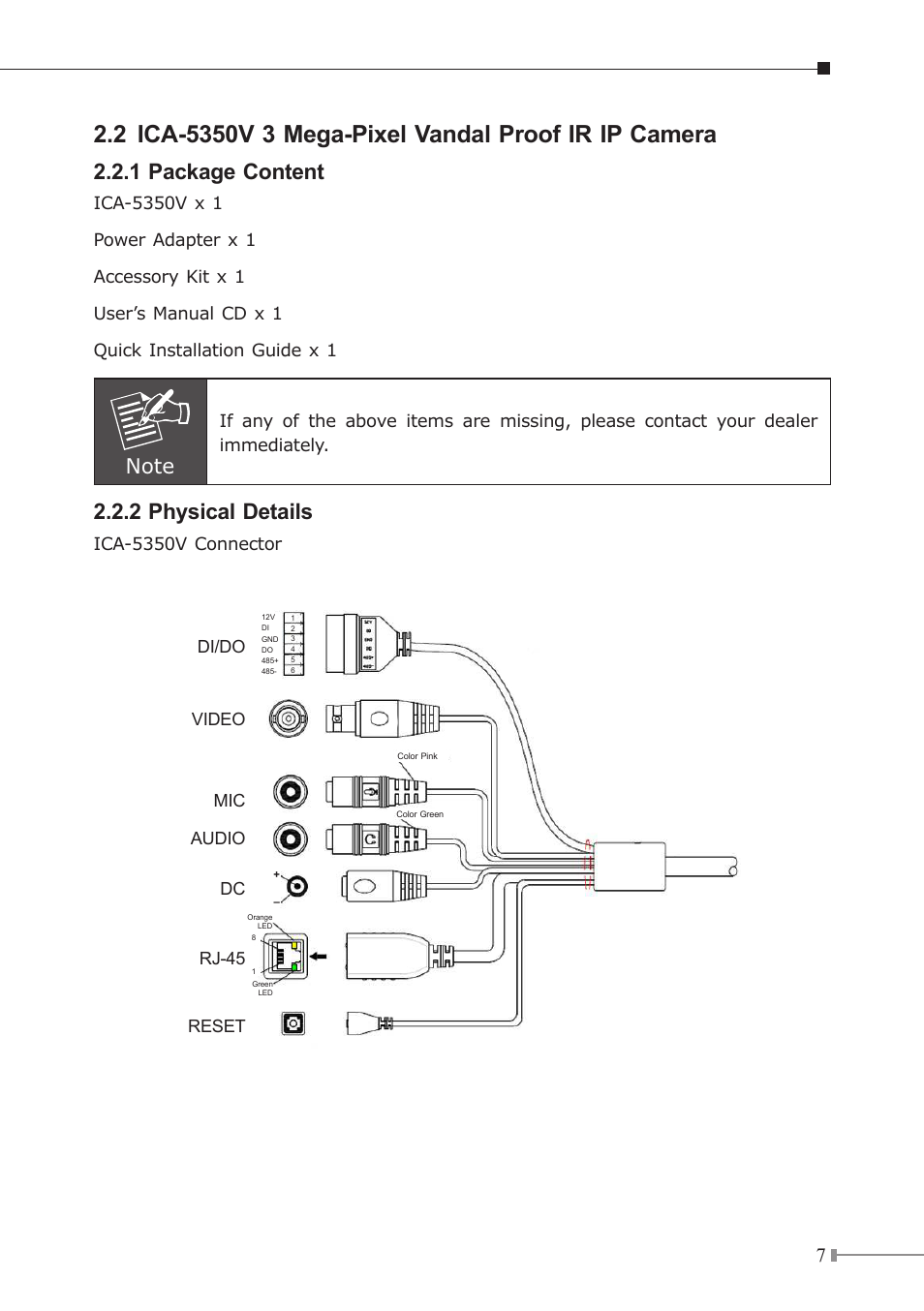 1 package content, 2 physical details | PLANET ICA-3350V User Manual | Page 7 / 16