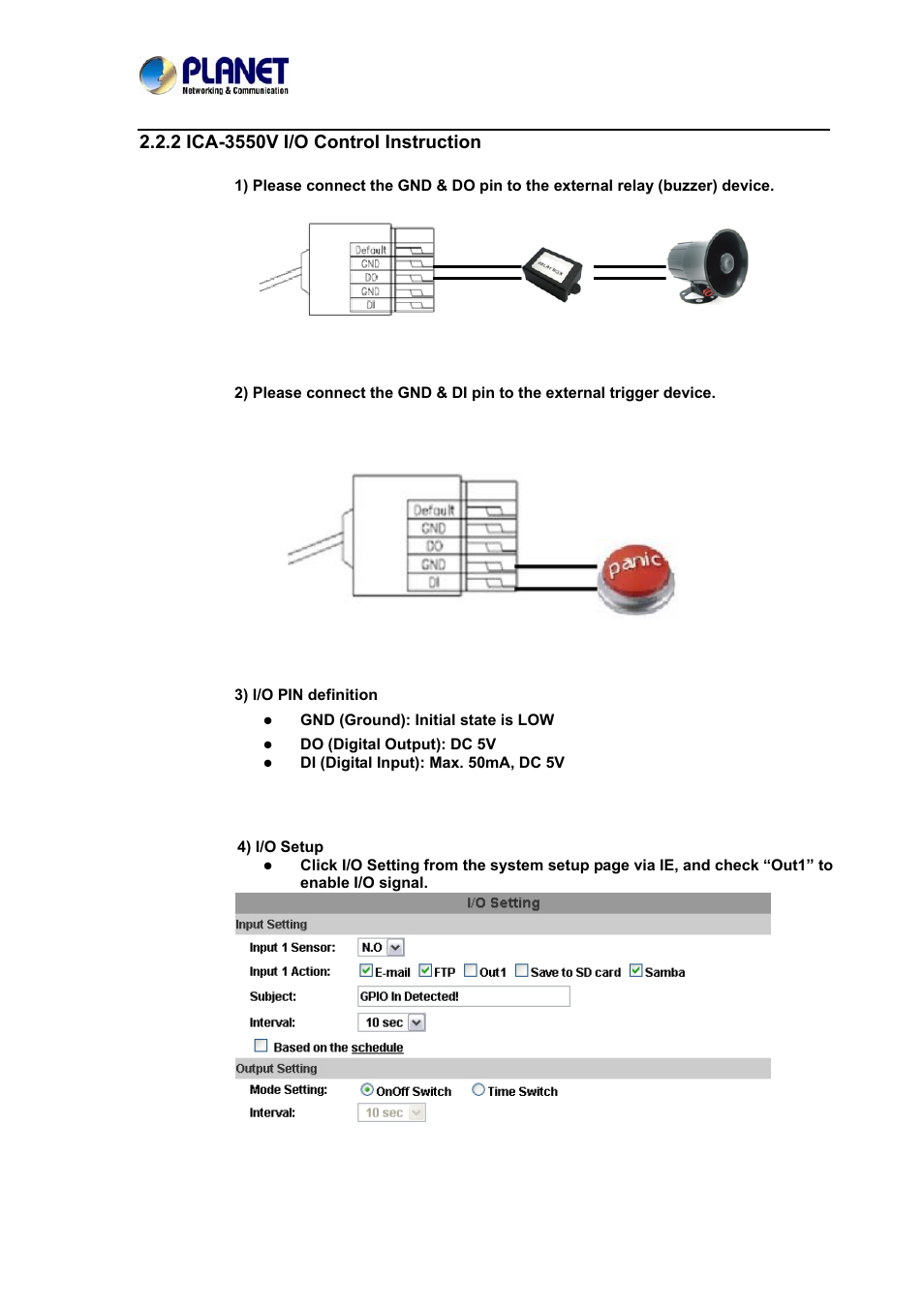 2 ica-3550v i/o control instruction | PLANET ICA-3550V User Manual | Page 16 / 81