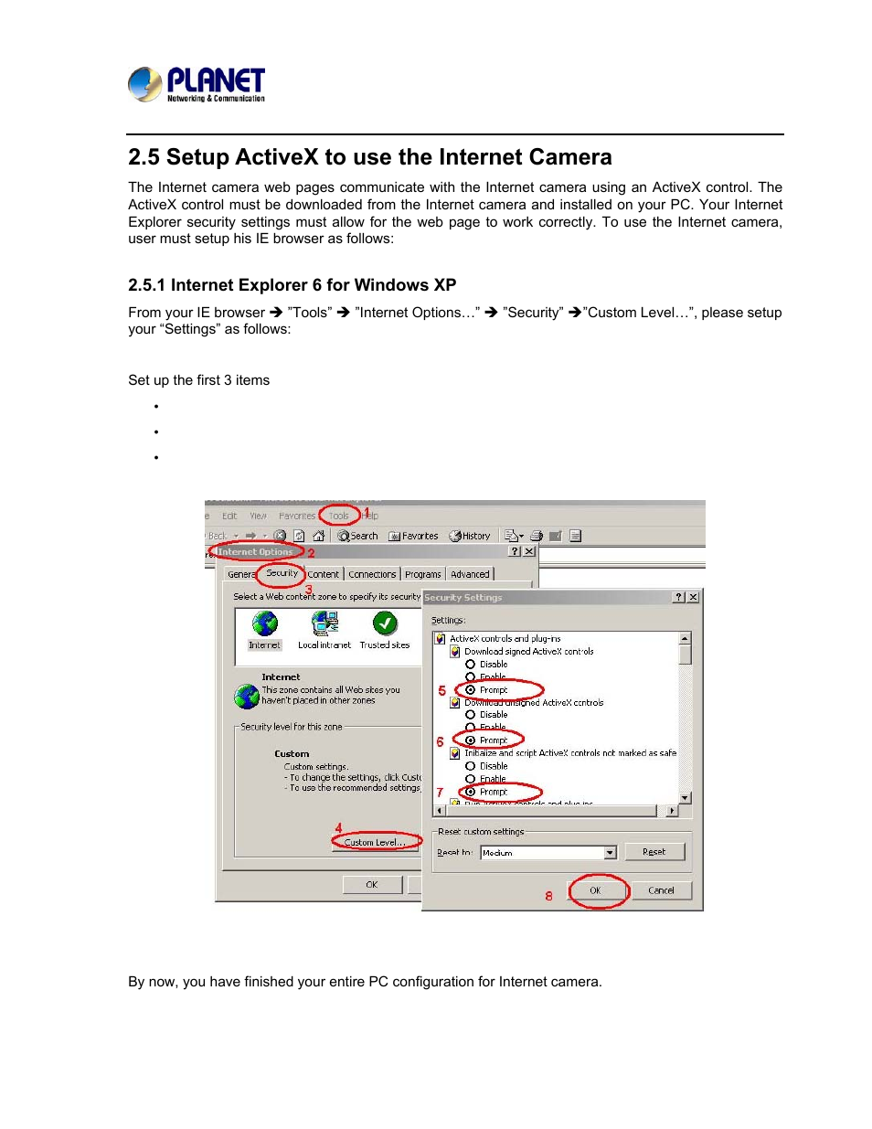 5 setup activex to use the internet camera, 1 internet explorer 6 for windows xp | PLANET ICA-3550V User Manual | Page 24 / 81
