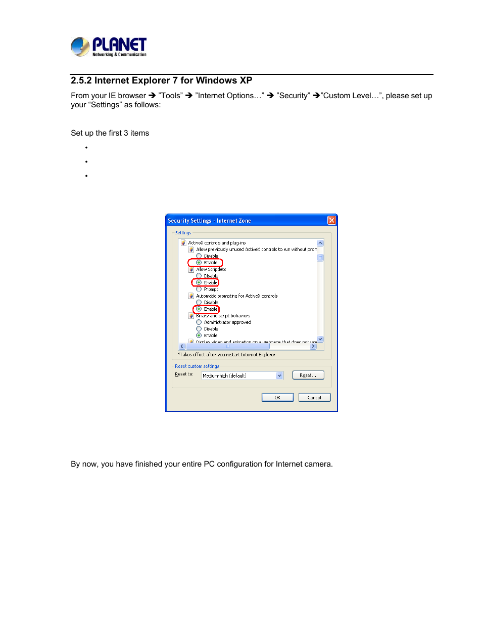 2 internet explorer 7 for windows xp | PLANET ICA-3550V User Manual | Page 25 / 81