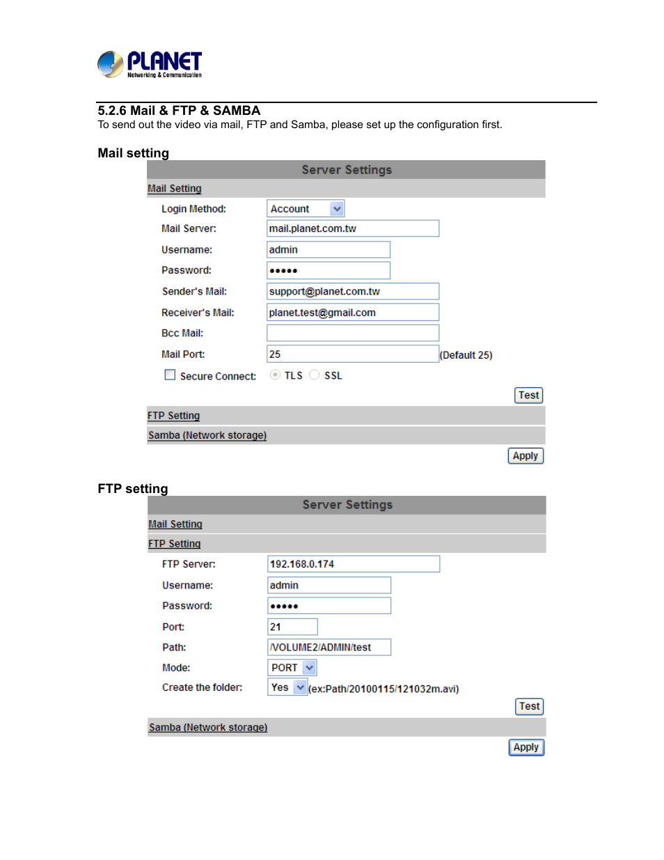 6 mail & ftp & samba | PLANET ICA-3550V User Manual | Page 55 / 81