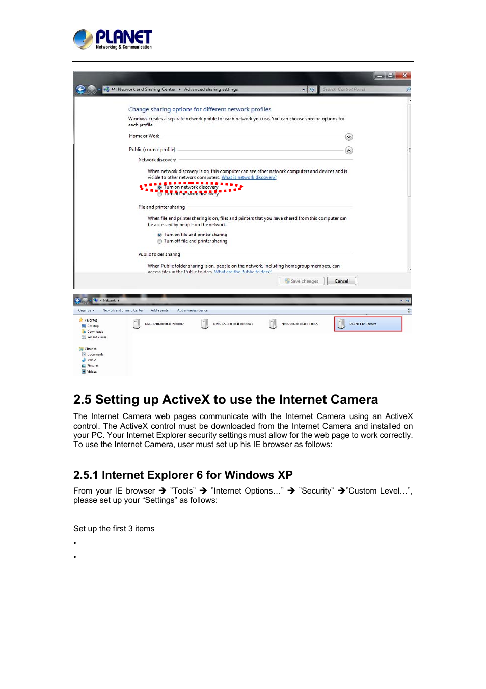 5 setting up activex to use the internet camera, 1 internet explorer 6 for windows xp | PLANET ICA-3550V User Manual | Page 25 / 74