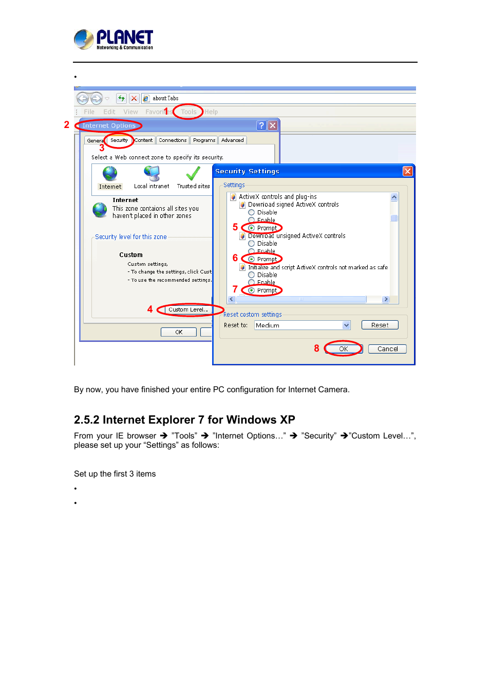 2 internet explorer 7 for windows xp, 5 xp, 2 internet explorer 7 for windows | PLANET ICA-3550V User Manual | Page 26 / 74