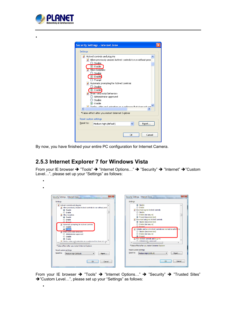 3 internet explorer 7 for windows vista | PLANET ICA-3550V User Manual | Page 27 / 74