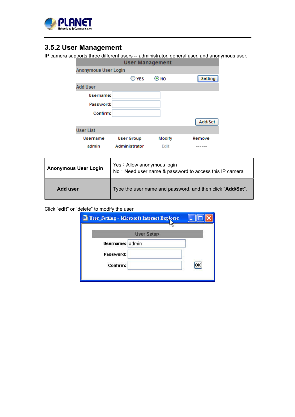 2 user management, 2 user manageme | PLANET ICA-3550V User Manual | Page 36 / 74