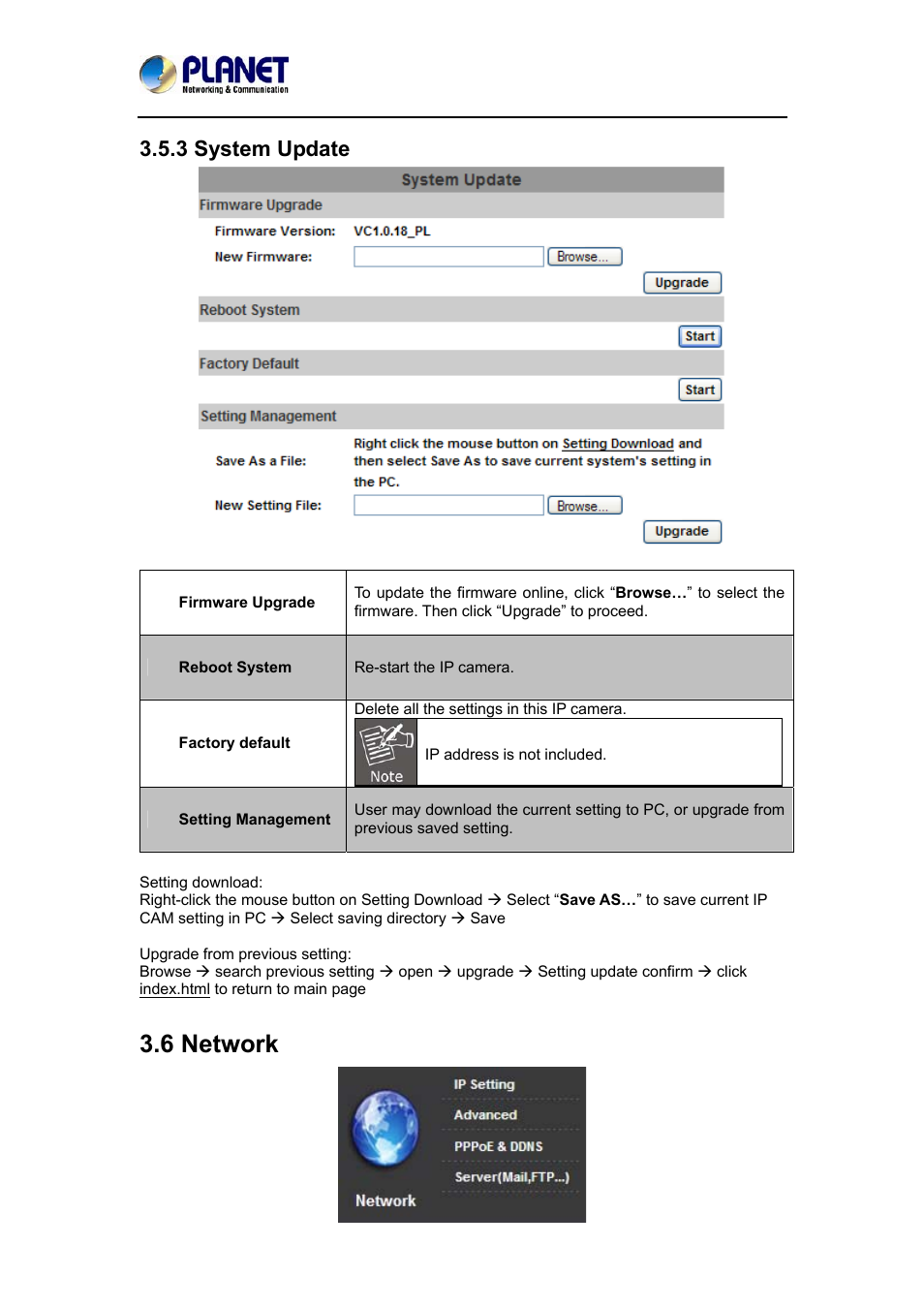 3 system update, 6 network, Date 3.5.3 system up | PLANET ICA-3550V User Manual | Page 37 / 74