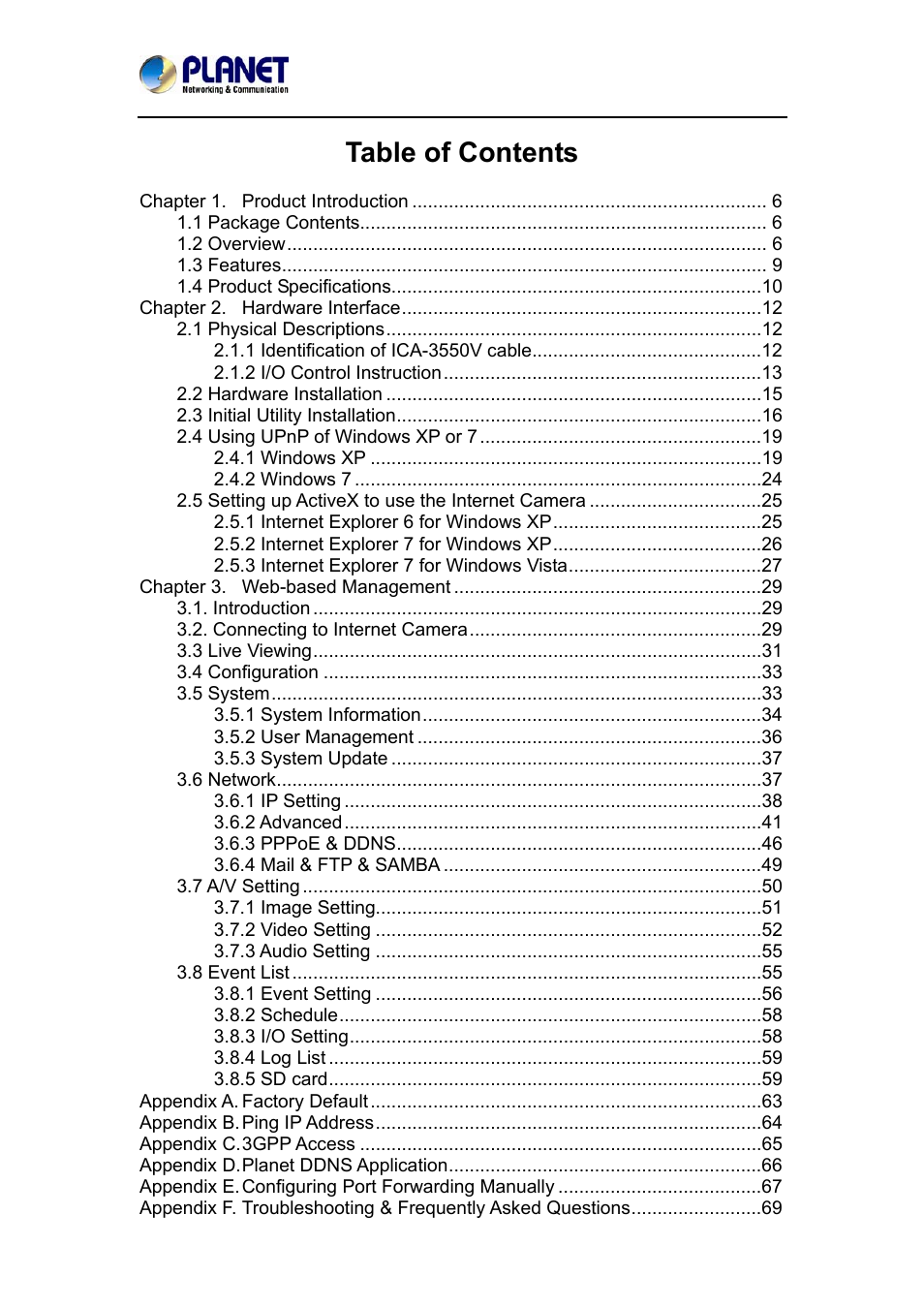 PLANET ICA-3550V User Manual | Page 4 / 74