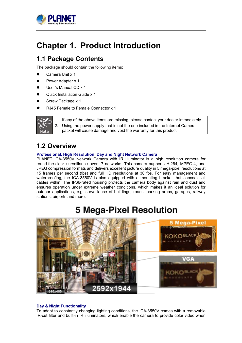Chapter 1. product introduction, 1 package contents, 2 overview | 1 package contents 1.2 overview | PLANET ICA-3550V User Manual | Page 6 / 74