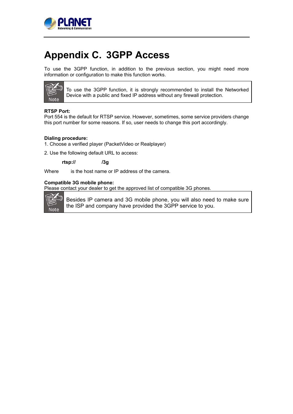 Appendix c. 3gpp access | PLANET ICA-3550V User Manual | Page 65 / 74