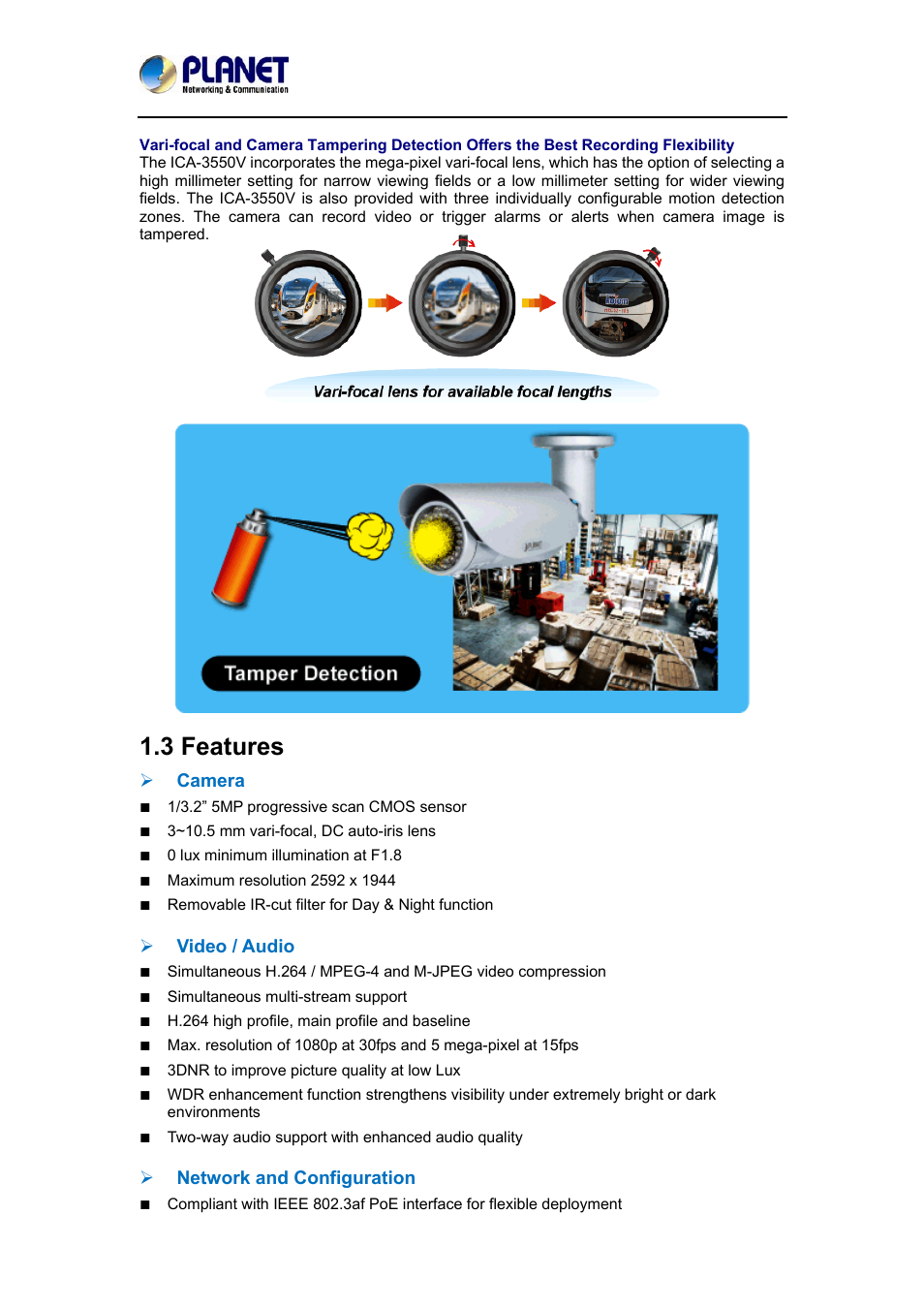 3 features | PLANET ICA-3550V User Manual | Page 9 / 74