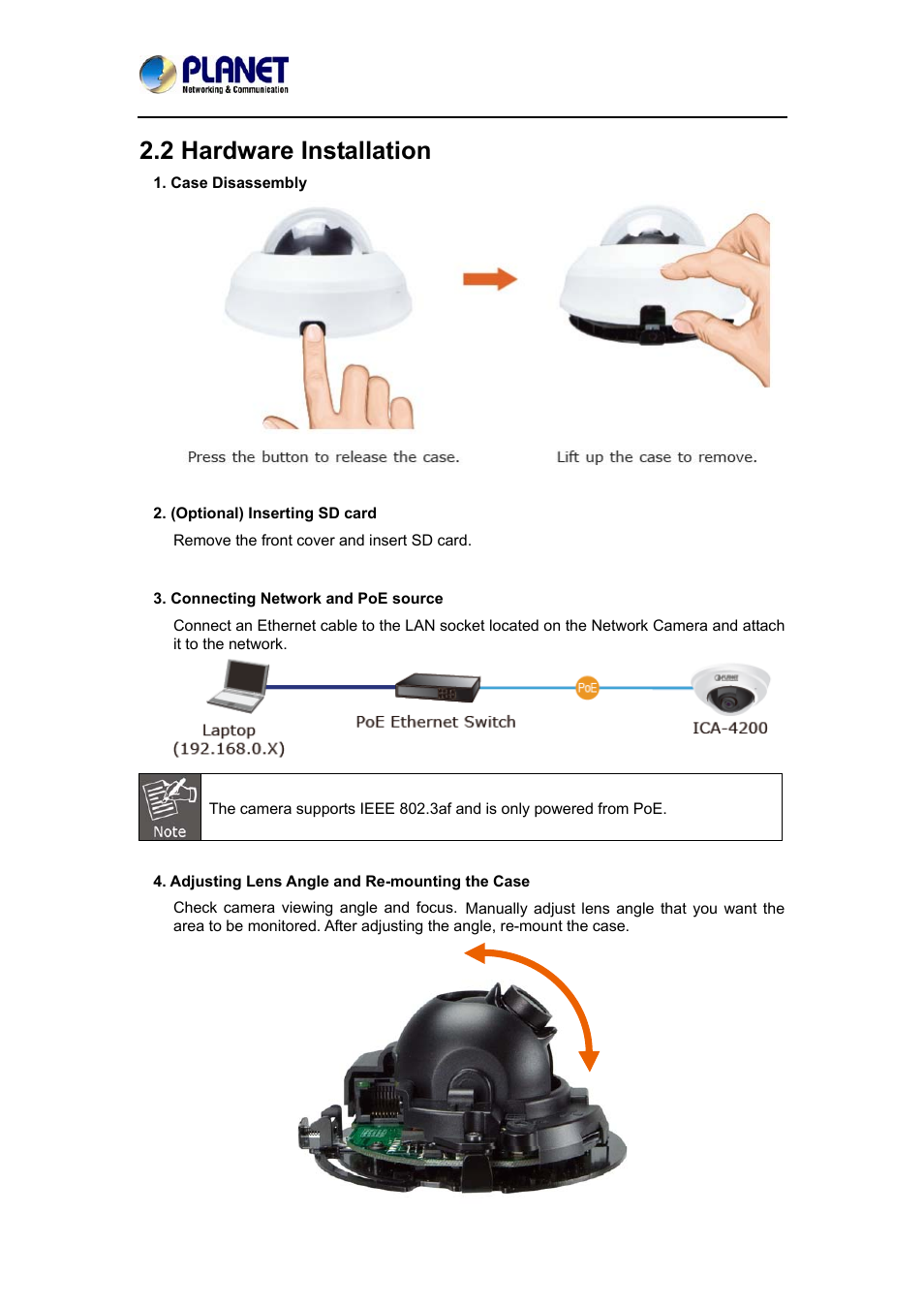 2 hardware installation | PLANET ICA-4200 User Manual | Page 11 / 60