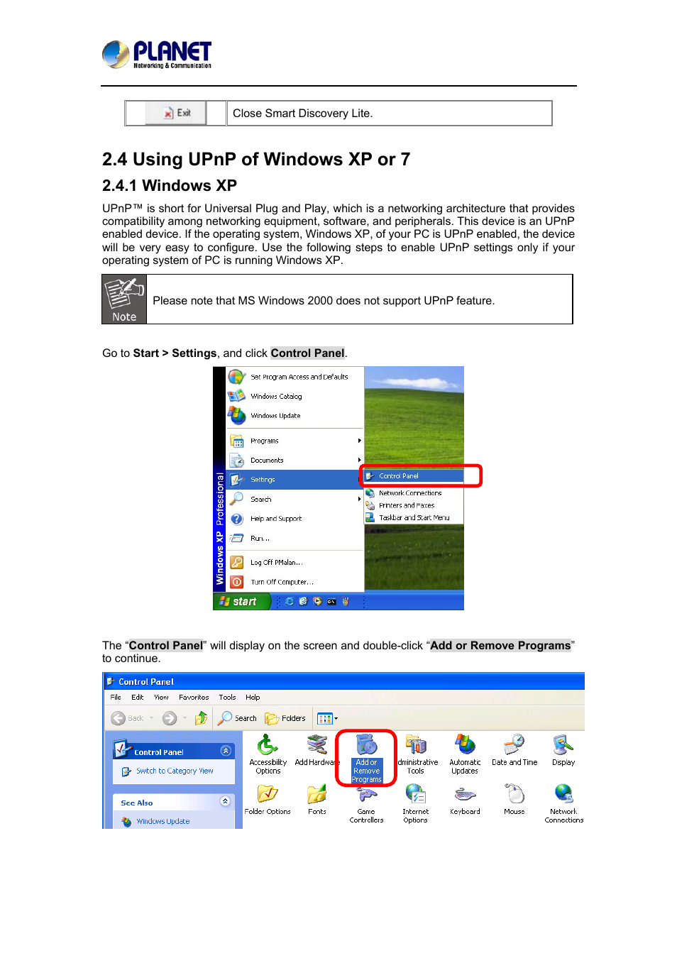 4 using upnp of windows xp or 7, 1 windows xp | PLANET ICA-4200 User Manual | Page 13 / 60