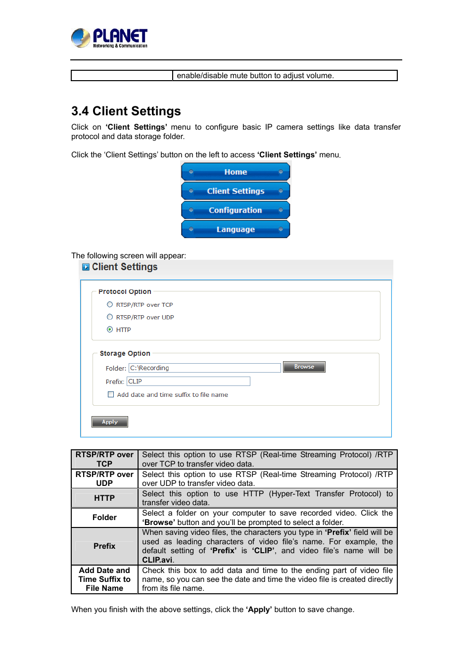 4 client settings | PLANET ICA-4200 User Manual | Page 25 / 60