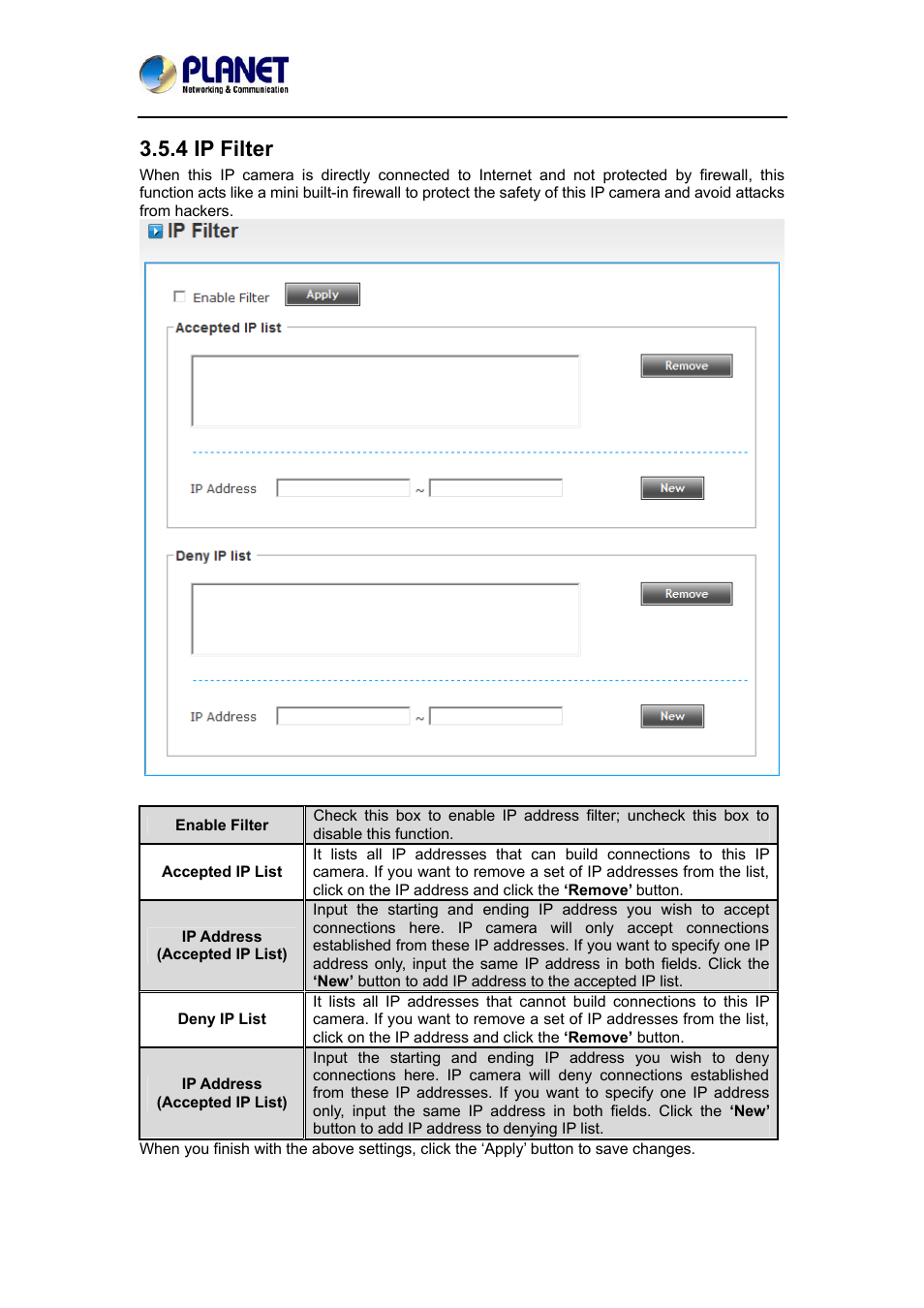 4 ip filter | PLANET ICA-4200 User Manual | Page 33 / 60