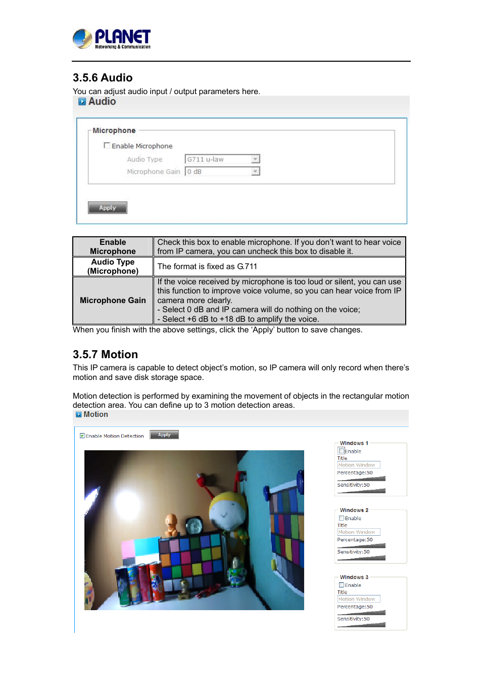 6 audio, 7 motion | PLANET ICA-4200 User Manual | Page 38 / 60
