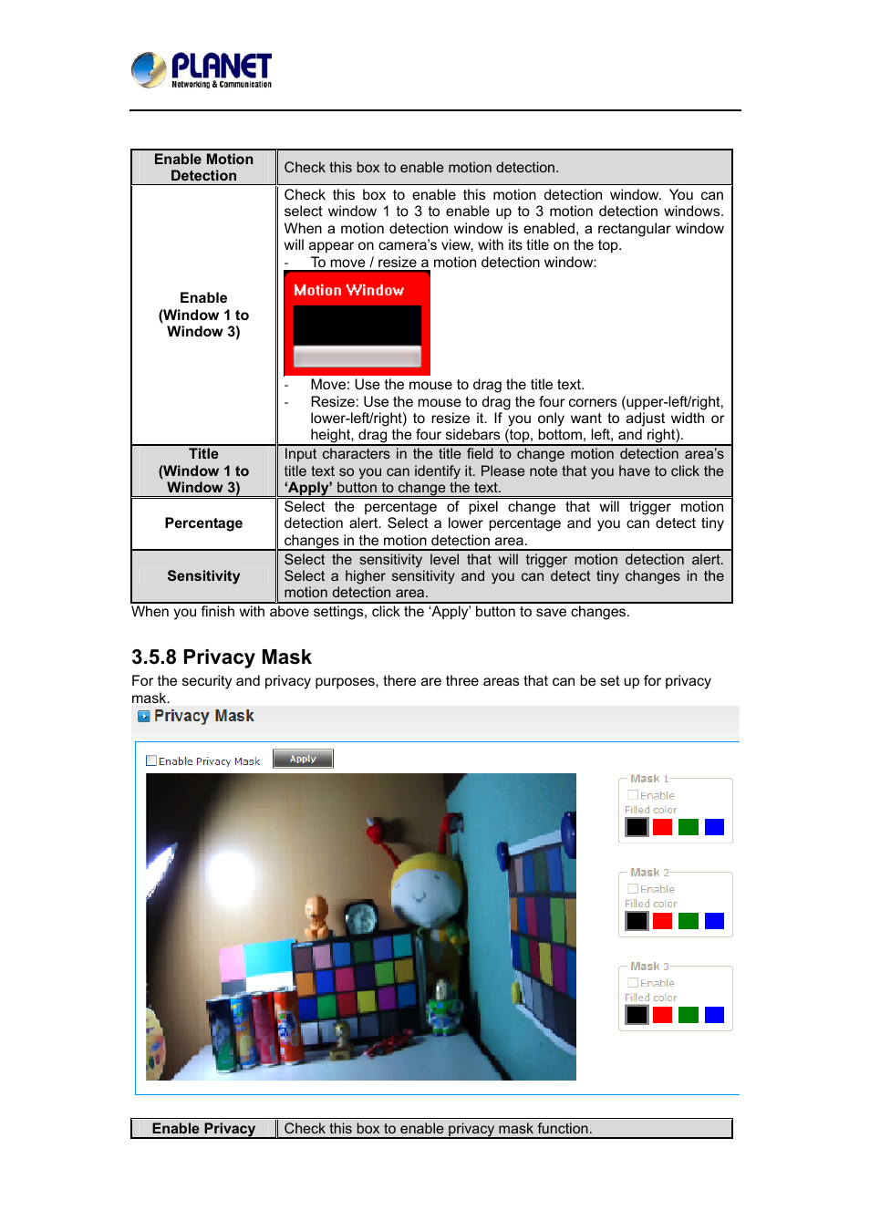 8 privacy mask | PLANET ICA-4200 User Manual | Page 39 / 60