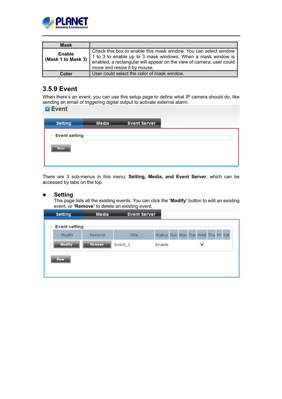 9 event | PLANET ICA-4200 User Manual | Page 40 / 60