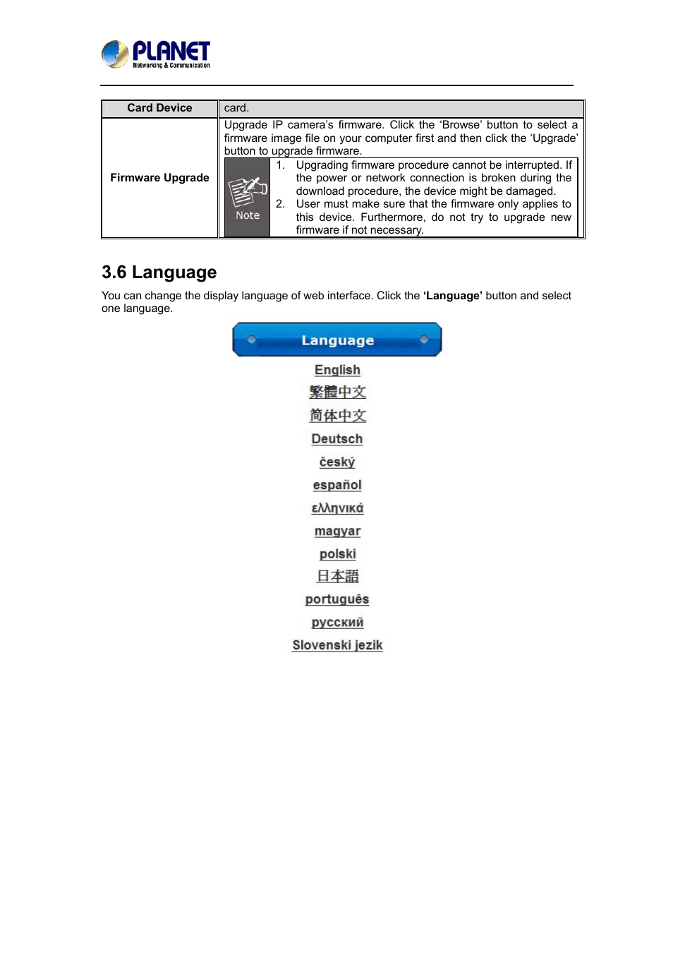 6 language | PLANET ICA-4200 User Manual | Page 52 / 60