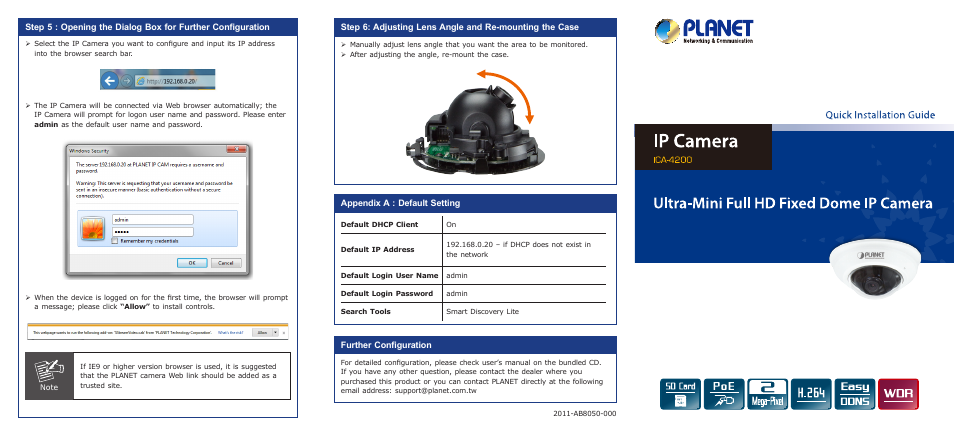 Appendix a : default setting, Further configuration | PLANET ICA-4200 User Manual | Page 6 / 6