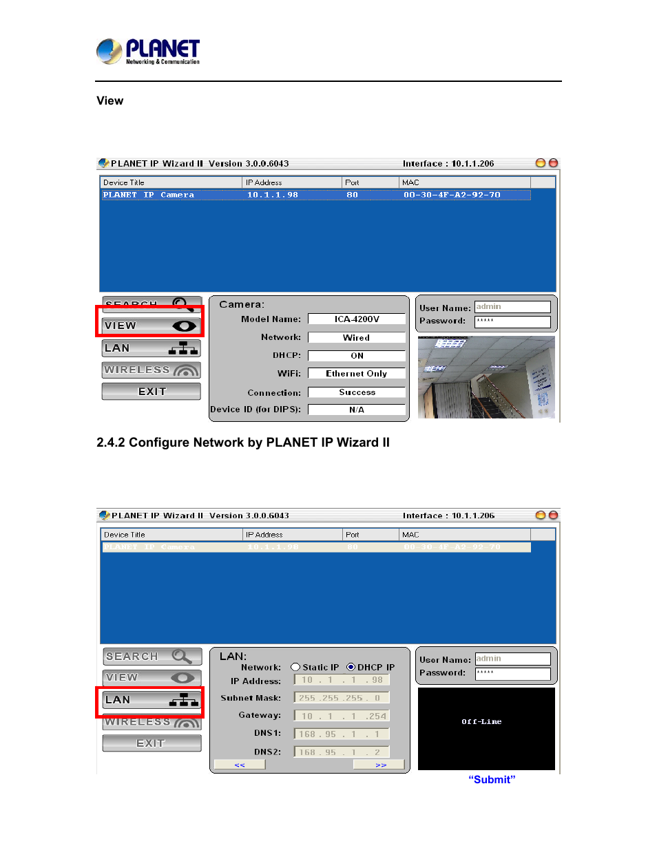 2 configure network by planet ip wizard ii | PLANET ICA-4200V User Manual | Page 24 / 98