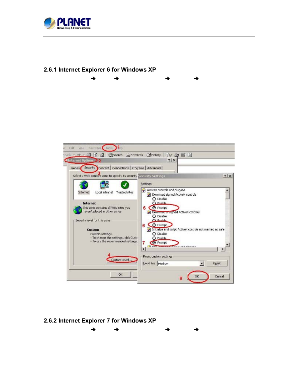 1 internet explorer 6 for windows xp, 2 internet explorer 7 for windows xp | PLANET ICA-4200V User Manual | Page 32 / 98