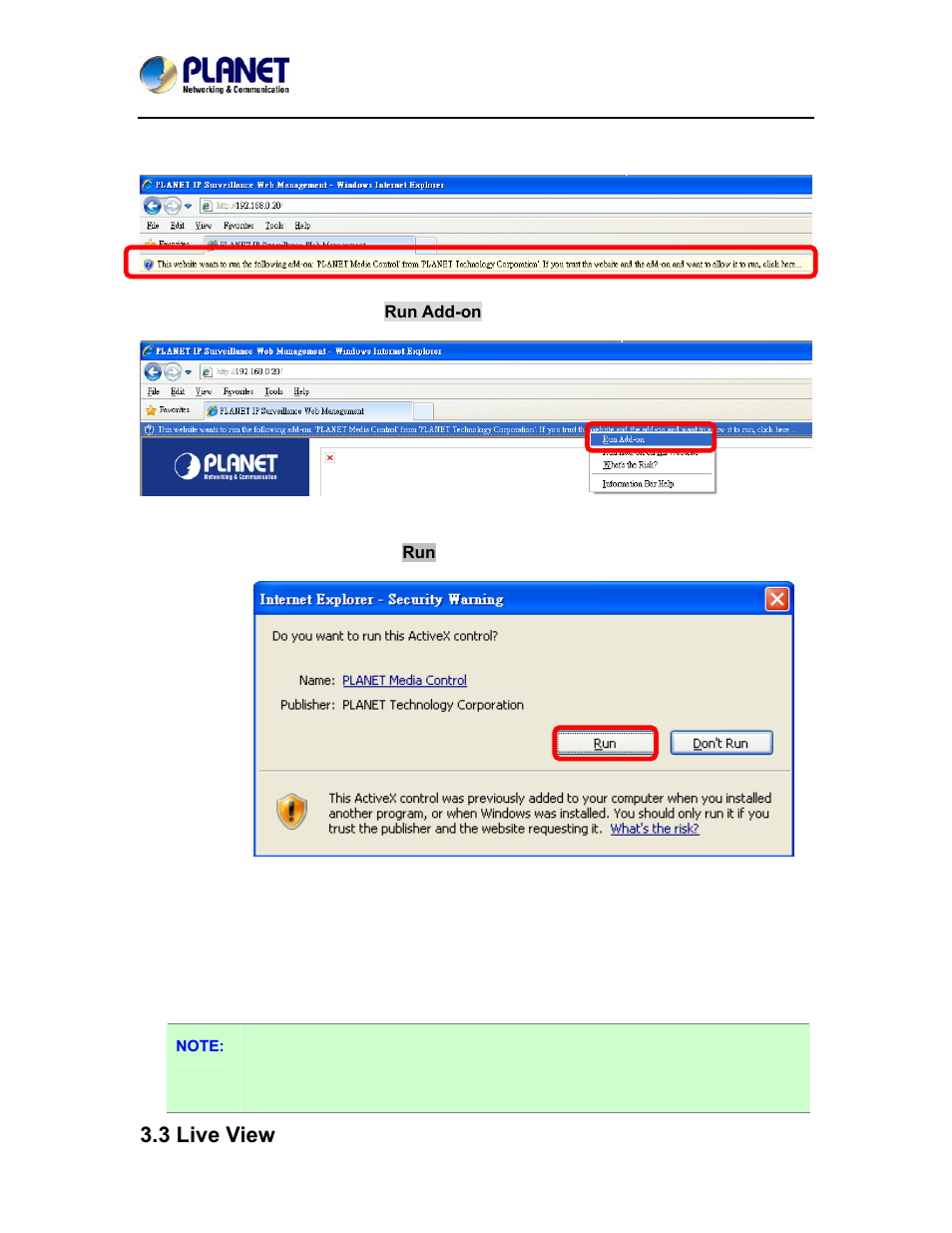 3 live view | PLANET ICA-4200V User Manual | Page 36 / 98