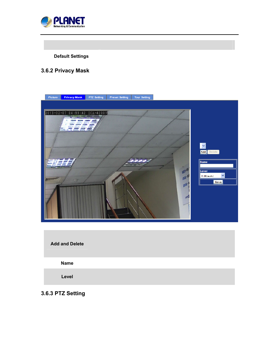 2 privacy mask, 3 ptz setting | PLANET ICA-4200V User Manual | Page 55 / 98