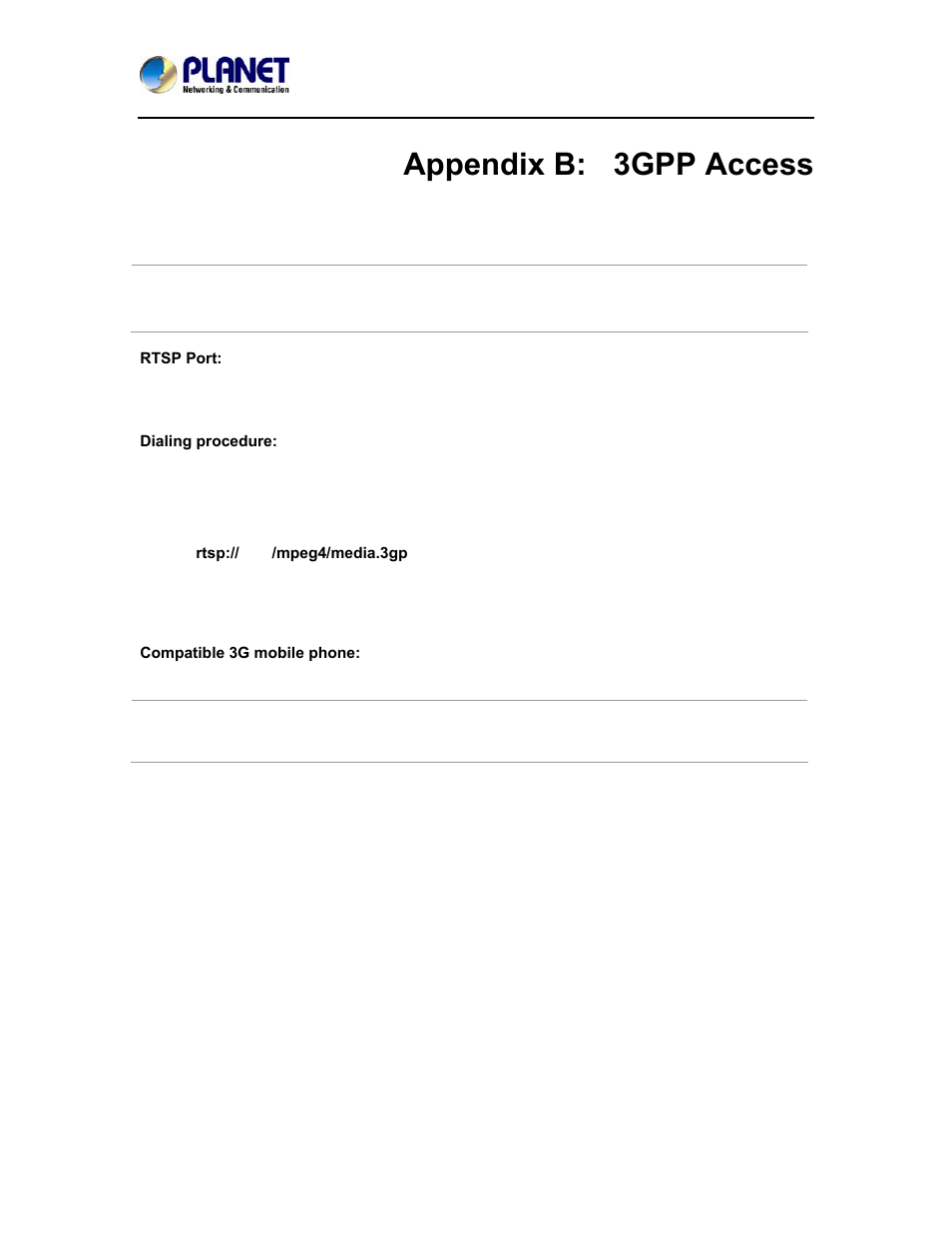 Appendix b: 3gpp access | PLANET ICA-4200V User Manual | Page 87 / 98