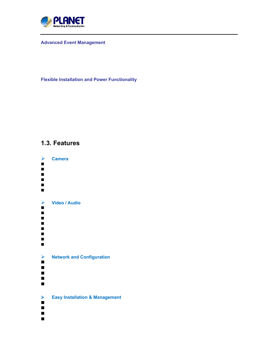 Features | PLANET ICA-4200V User Manual | Page 9 / 98
