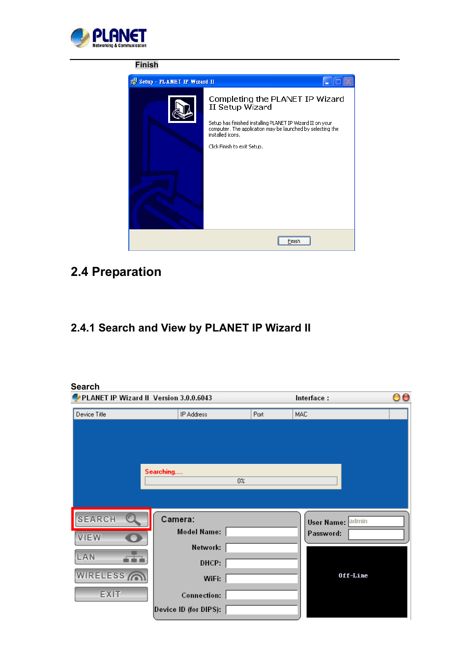 4 preparation, 1 search and view by planet ip wizard ii | PLANET ICA-4200V User Manual | Page 20 / 87