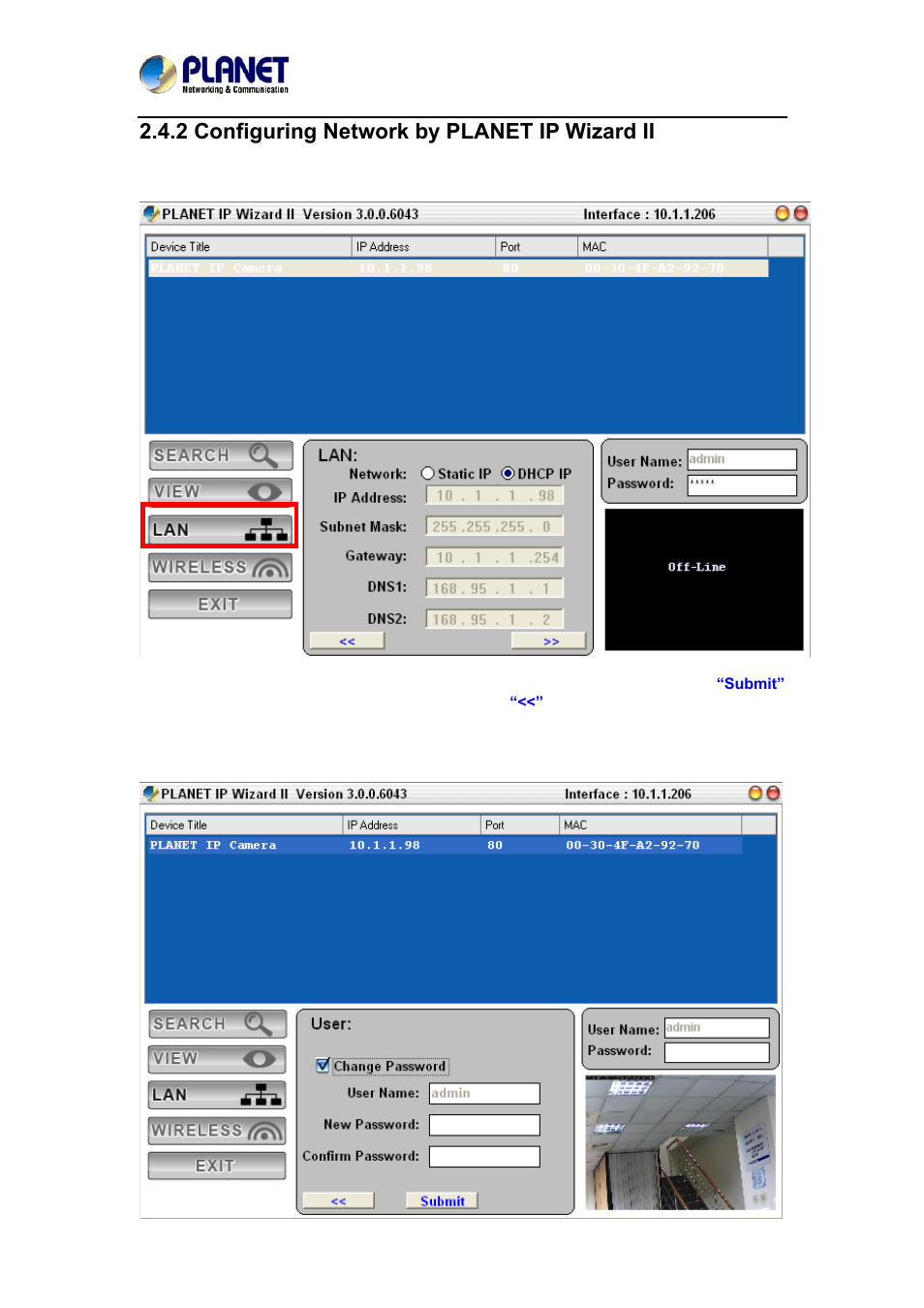 2 configuring network by planet ip wizard ii | PLANET ICA-4200V User Manual | Page 22 / 87