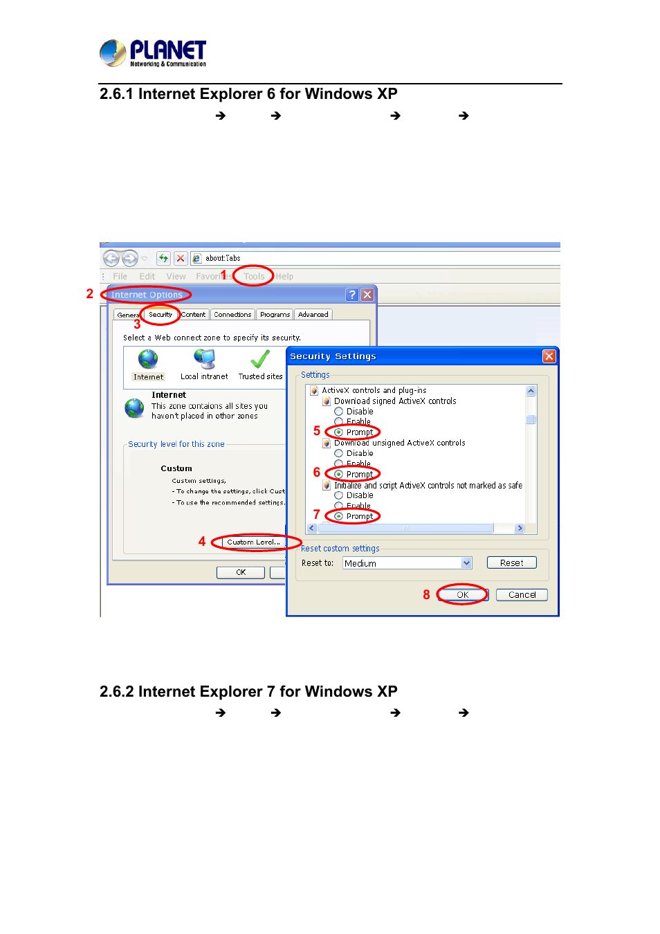 1 internet explorer 6 for windows xp, 2 internet explorer 7 for windows xp | PLANET ICA-4200V User Manual | Page 29 / 87