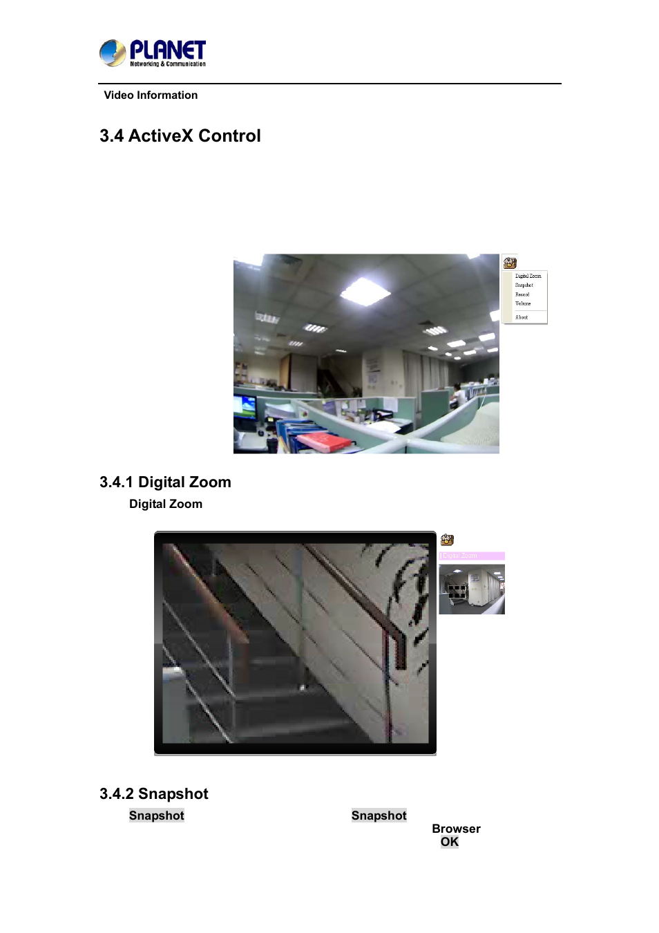 4 activex control, 1 digital zoom, 2 snapshot | 1 digital zoom 3.4.2 snapshot | PLANET ICA-4200V User Manual | Page 35 / 87