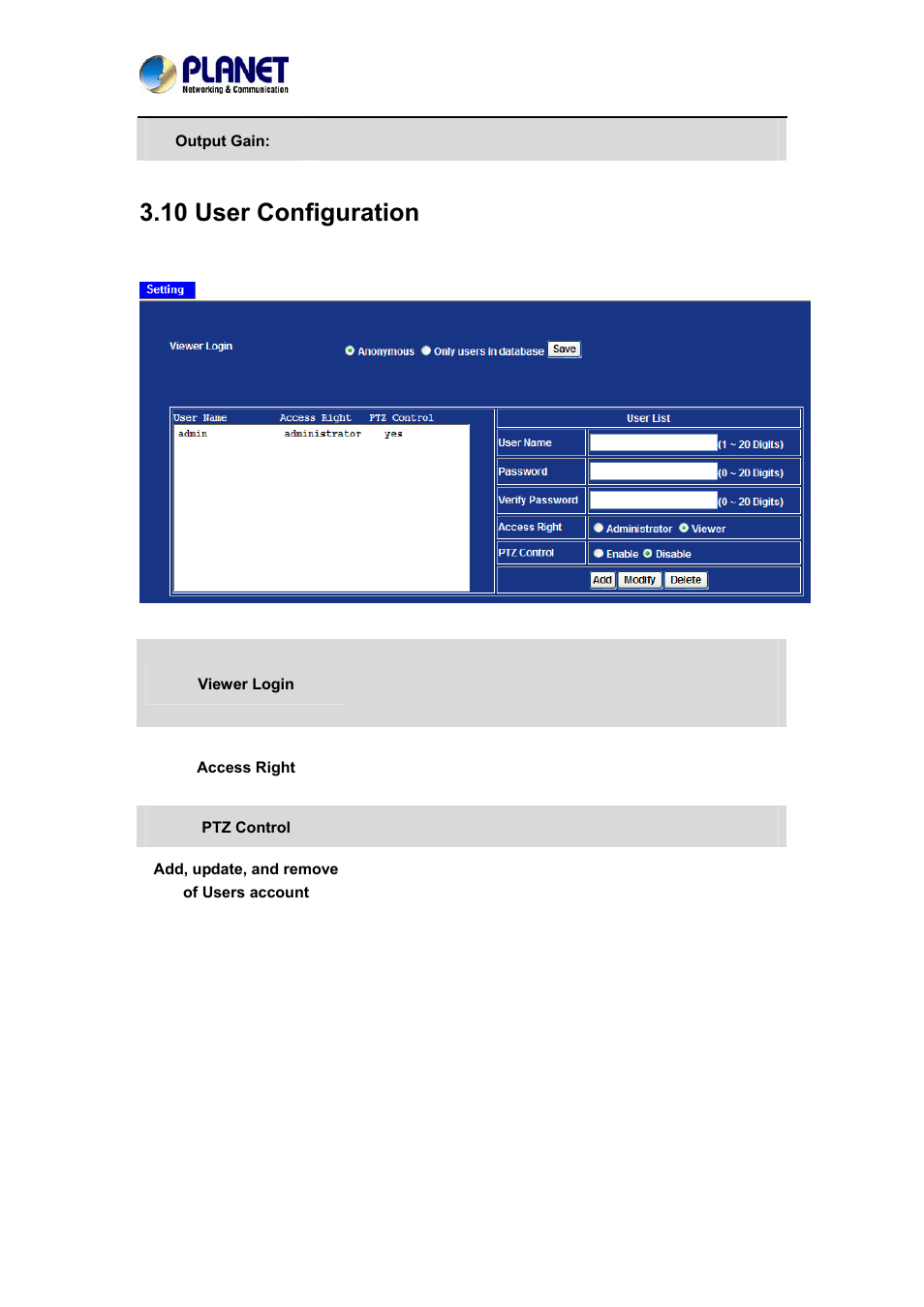 10 user configuration | PLANET ICA-4200V User Manual | Page 61 / 87