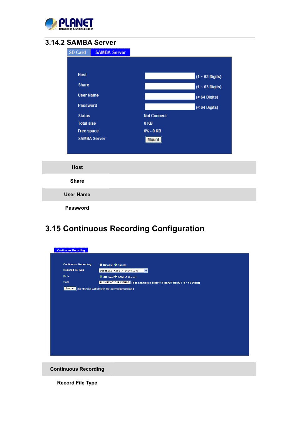 2 samba server, 15 continuous recording configuration | PLANET ICA-4200V User Manual | Page 67 / 87