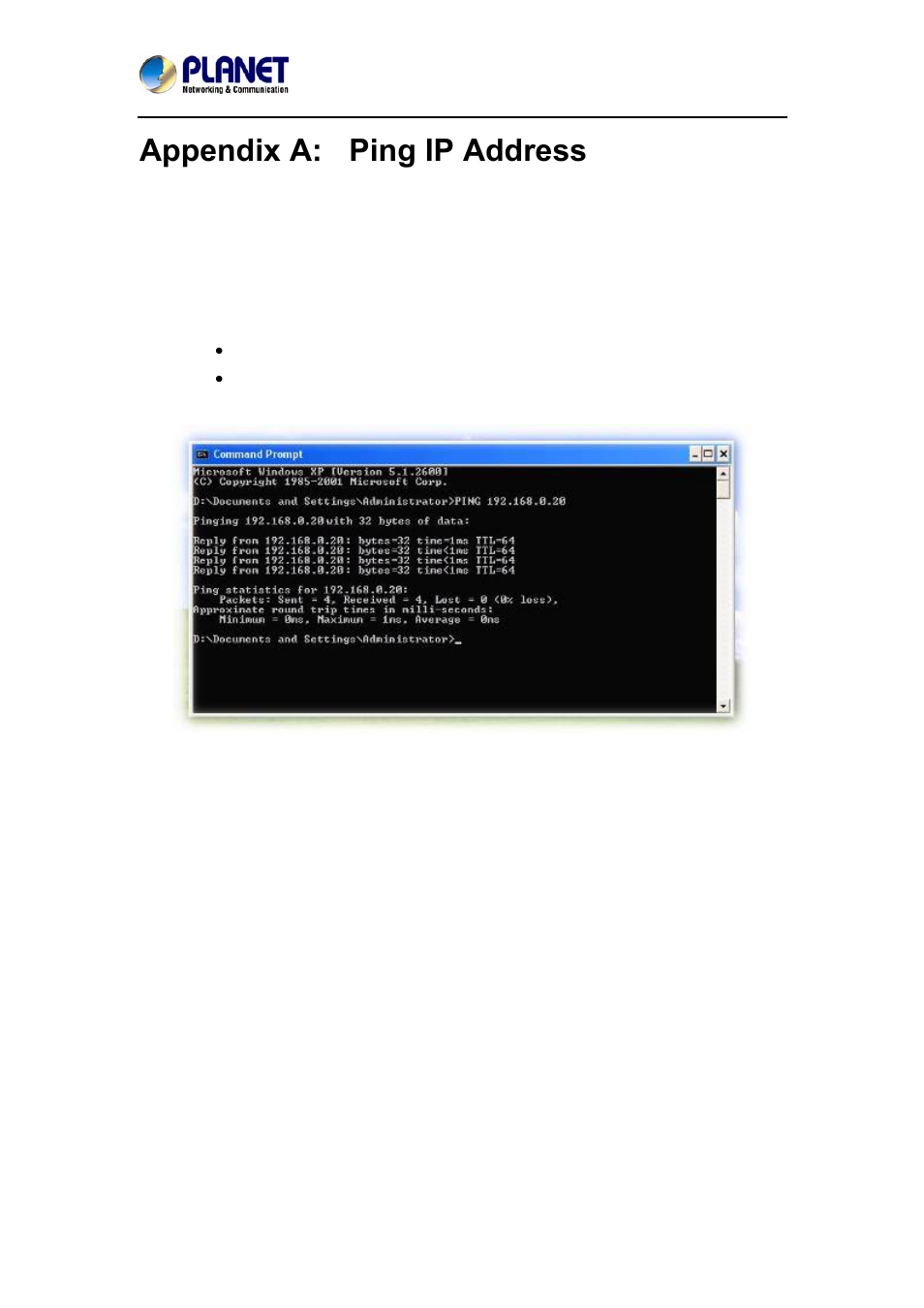 Appendix a: ping ip address | PLANET ICA-4200V User Manual | Page 77 / 87