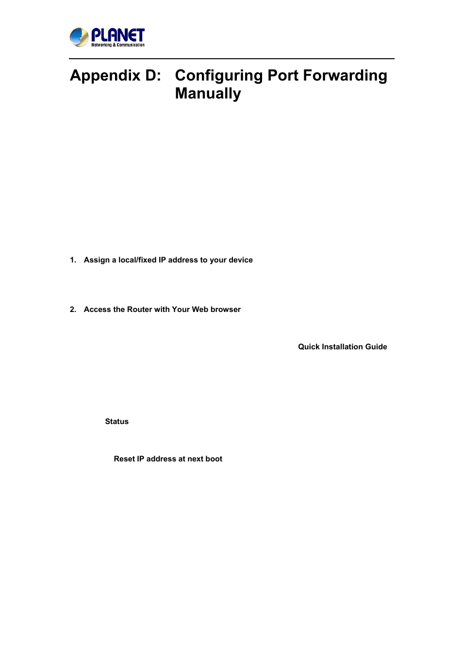 Appendix d: configuring port forwarding manually | PLANET ICA-4200V User Manual | Page 80 / 87