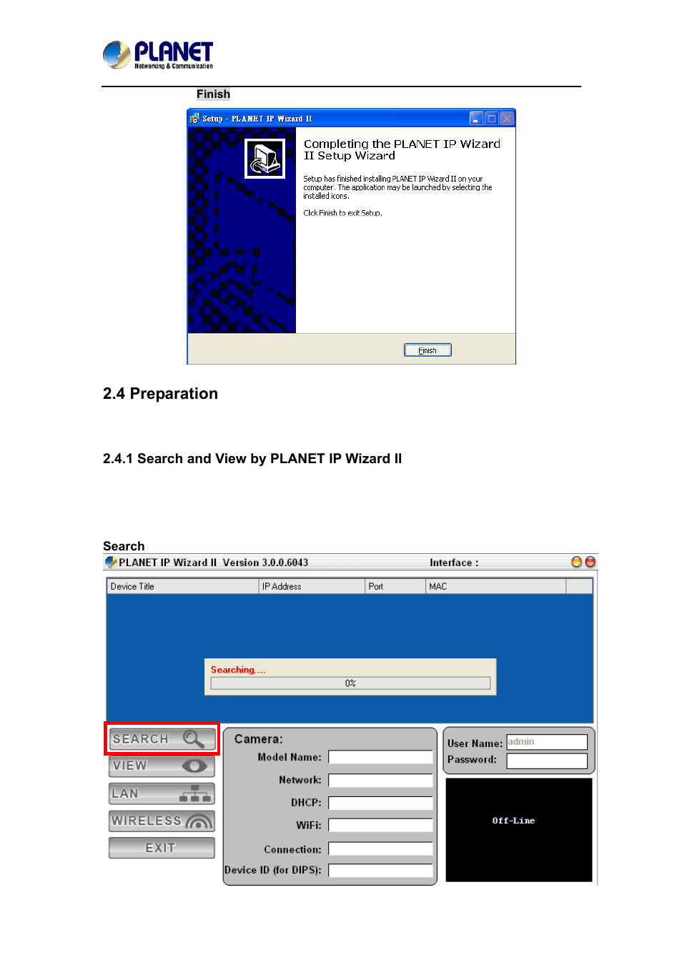 4 preparation, 1 search and view by planet ip wizard ii | PLANET ICA-4210P User Manual | Page 19 / 93