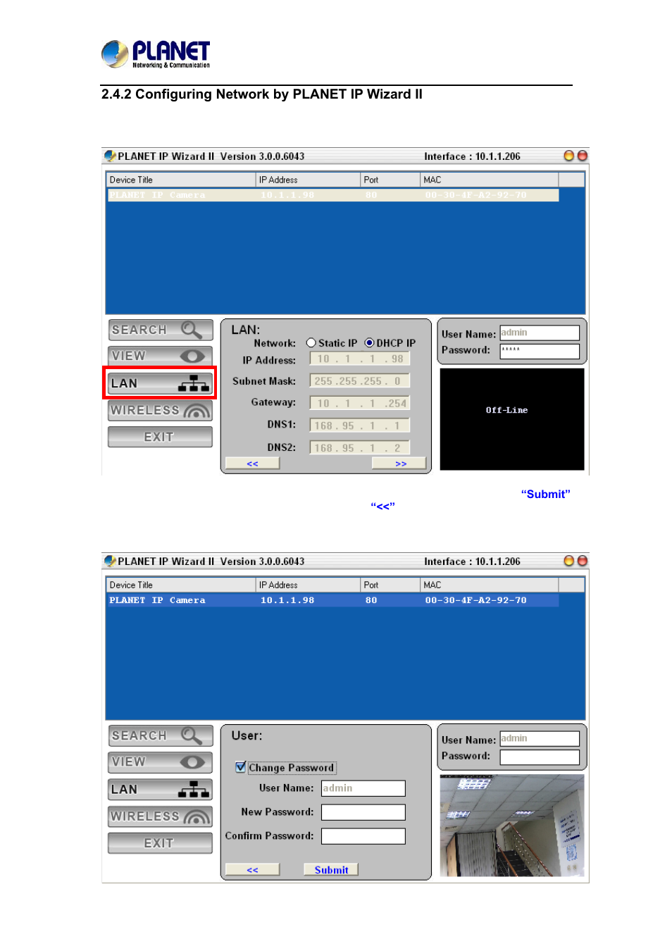 2 configuring network by planet ip wizard ii | PLANET ICA-4210P User Manual | Page 21 / 93