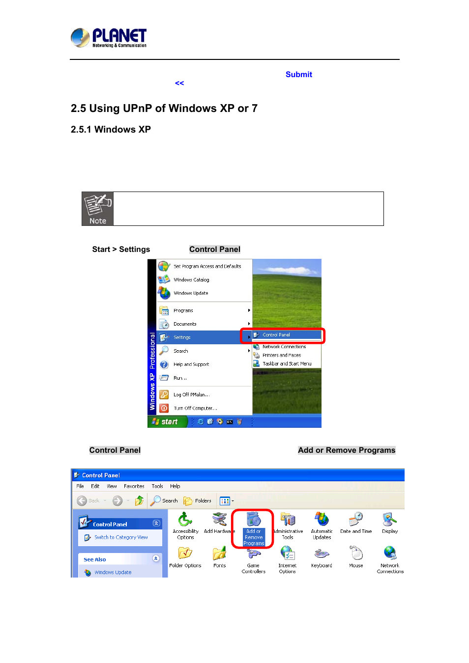 5 using upnp of windows xp or 7, 1 windows xp | PLANET ICA-4210P User Manual | Page 22 / 93