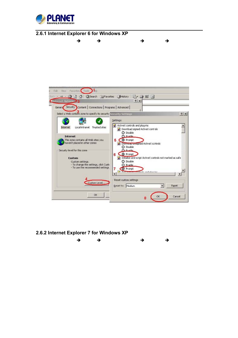 1 internet explorer 6 for windows xp, 2 internet explorer 7 for windows xp | PLANET ICA-4210P User Manual | Page 28 / 93